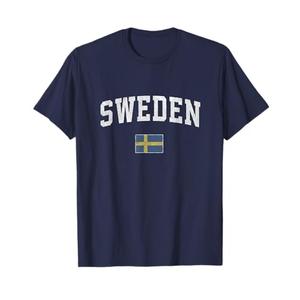 Sweden T-Shirt Vintage Sports Design Swedish Flag Tee T-Shirt, M, Navy Blue
