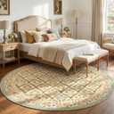 jinchan Round Rug 7ft Vintage Floral Washable Circle Area Rug, Teal Blue