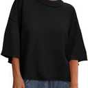 BTFBM Womens Short Sleeve Tops 2025 Summer Casual Crew Neck Oversized Sweater Solid Color Ribbed Knit T Shirts, M