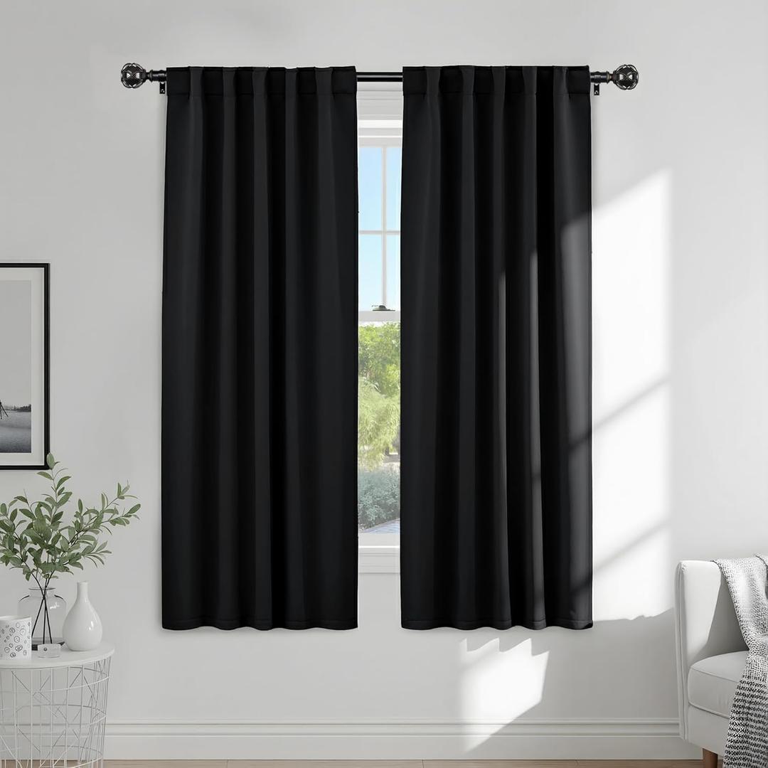 PONY DANCE Black Out Window Curtains - Thermal Blackout Curtain Drapes Set Shades Back Tab & Rod Pocket Panels Privacy Protect for Living Room, 42-inch Wide by 72-inch Long, Black, 2 Pieces