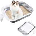 Cat Litter Box for Travel, 18"14" Grey Small Litter Box for Open Foldable Waterproof Litter Pan,Kitty Litter Box Easy to Clean and Assemble, Portable Litter Box with Scoop
