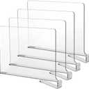 LikeU Acrylic Shelf Dividers for Closets,4 PCS Wood Shelf Dividers,Clear Shelf Separators,Perfect for Clothes Organizer and Bedroom Kitchen Cabinets Shelf Storage and Organization