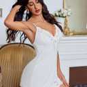 Avidlove Night Gowns for Women Babydoll Lingerie Dress Lace Trim Sleepwear Chemise Nightgowns Side Split Nighty (White, XXL)