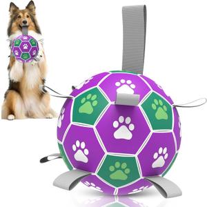Diman Dog Balls with Nylon Straps, Puppy Soccer Ball for Dogs, Outdoor Dog Toys, Durable Fetch Pet Toy for Training, Birthady Gift for Large Pets (7 Inch) Purple