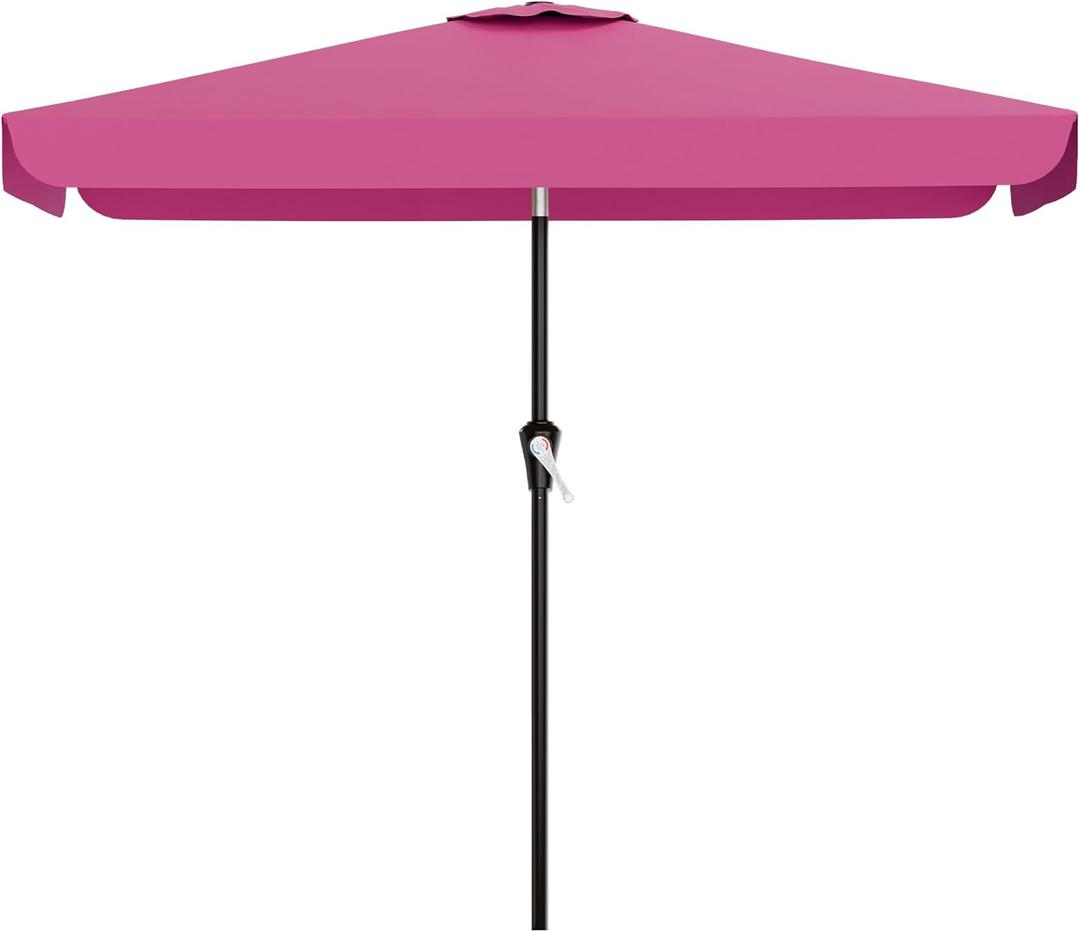 AreShark 6.5 x 10 FT Rectangular Valance Patio Umbrella, Outdoor Umbrella with Tilt and Crank, Market Table Umbrellas W/ 6 Ribs UV Protection for Garden, Deck, Backyard and Pool, Rose Pink