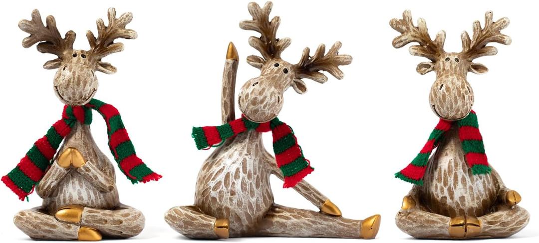 Moose Statue Home Decor.Yoga Decor Set Of 3.Collectable meditation table home decoration Figurines.Moose Figurines For Christmas Gift.Handmade Home Decoration For Living Room. Bring dignity to family.