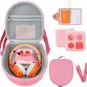 Hard Case Compatible with Yoto Mini (2024 Edition), 3-in-1 Travel Bundle: Silicone Cover + Case with Shoulder Strap (Fits Mini Player & Headphones) + Up to 10 Card Holder for YOTO Cards (Pink)