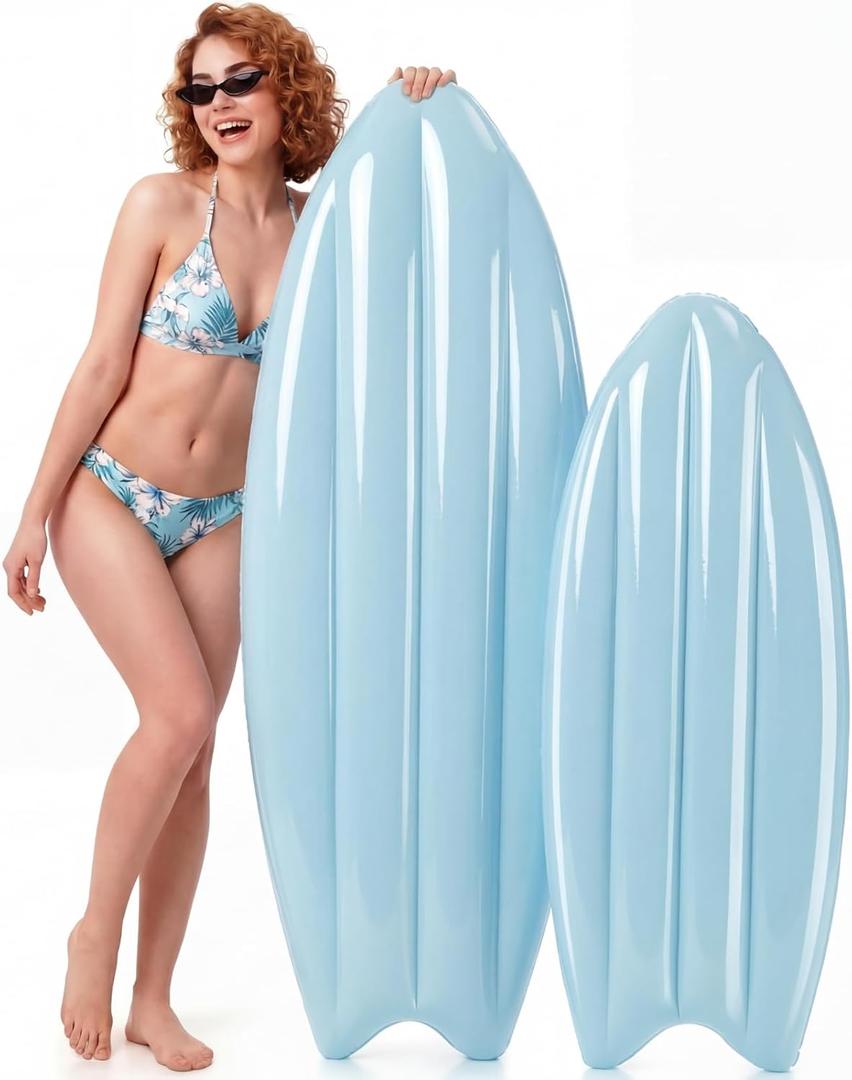 2 Pcs Inflatable Surfboard Decorations, Macaron Color Pool Floats, Blow-up Pastel Surfboard for Hawaiian Beach Summer Pool Sea Party Props (Blue,33 Inch,57 Inch)