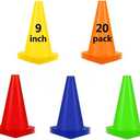 Soccer Cones (9 Inch 20 Pack), Agility Training Sport Cone with Carry Bag for Drilling Football Basketball Field Markers, (5 Colors)