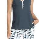 NACHILA Pajamas for Women-Viscose Made from Bamboo,Cool Tank Top and Capri Pants Pajama Set Soft Sleepwear Sleeveless Pjs (Medium, G-midnight Blue)