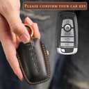 for Ford Key Fob Cover, Compatible with Bronco Explorer F150 Mustang Escape Edge Expedition Fusion Ranger for Lincoln Car Key Fob Chain 5 Button Smart Remote Car Leather Key Protector/Black