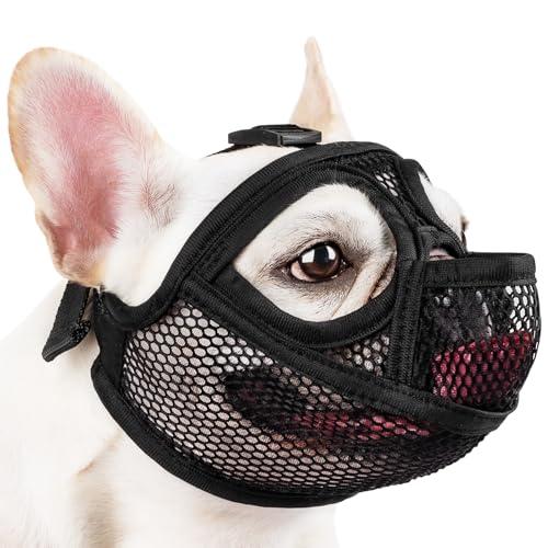 Mayerzon French Bulldog Muzzle, Full Pant Mesh Short Snout Muzzle for Flat-Faced Dogs Shih Tzu Pug English Bulldog for Grooming Vet Visit, Allows to Drink, Prevent Biting Eating, Size Small