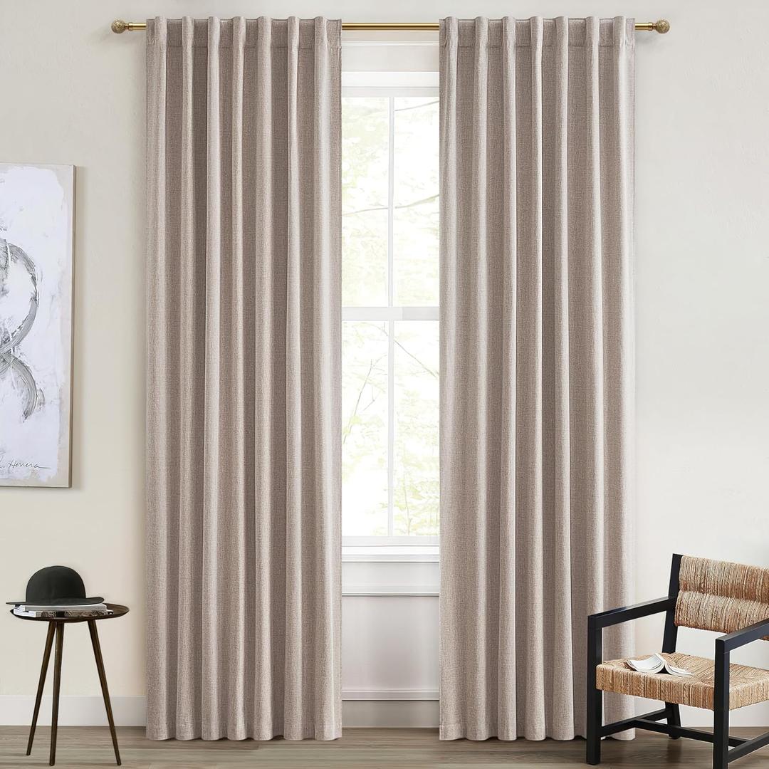 Vintage Cabin Curtains for Bedroom Windows Decorative Blackout Farmhouse Style Linen Curtains 90 Inches Long Oatmeal Weather Thermal Insulated Flax Drapes 7-1/2FT Length (W50 x L90 2 Panels) (50"W x 90"L (Pack of 2), Linen)