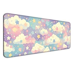 AYKDTFN Cute Colorful Cloud and Star Desk Mat, Watercolor Pink Extended Large Gaming Mouse Pad, Computer Keyboard Laptop Girl Kawaii Mousepad for Work, Game, Office and Home, XL