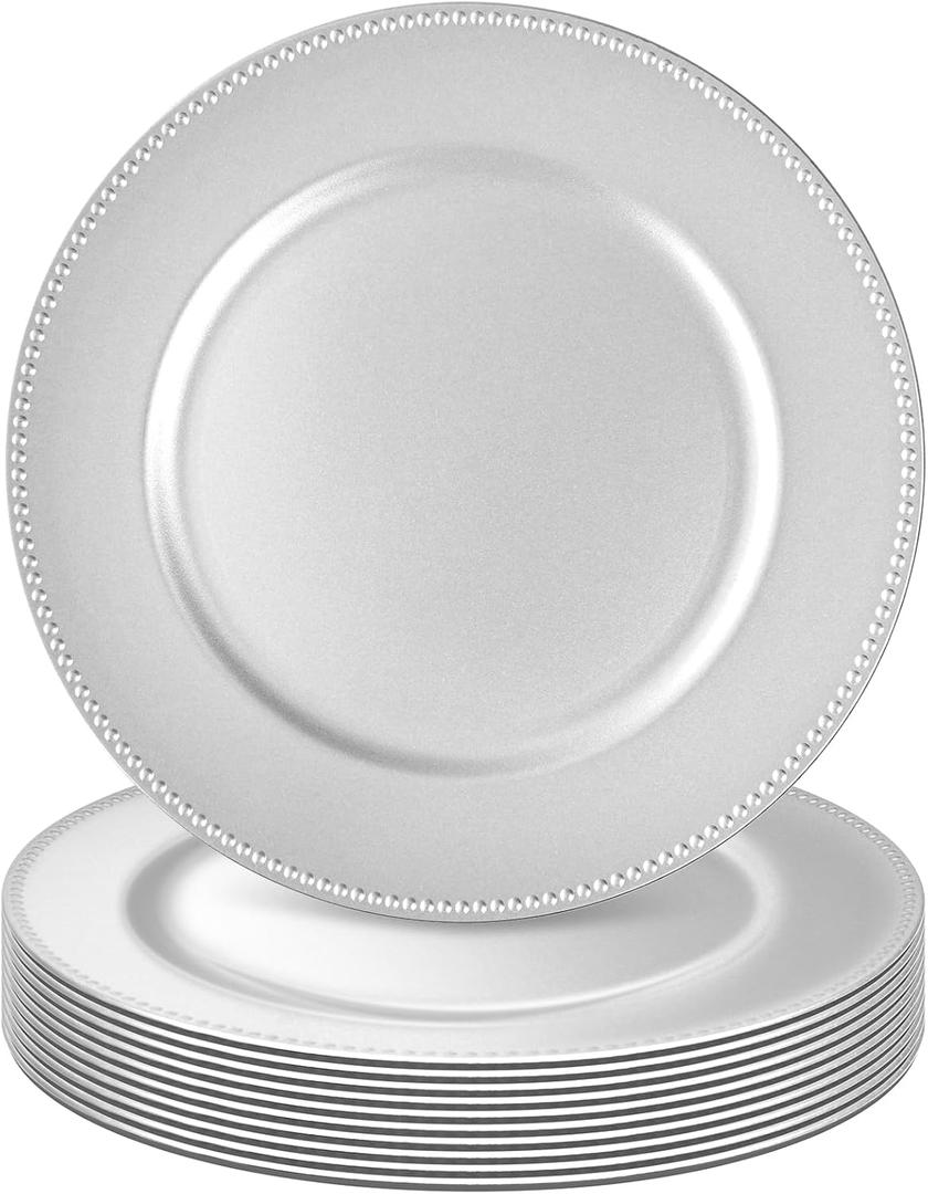 10Pcs Silver Charger Plates Bulk Wedding - 13" Premium Silver Chargers for Dinner Plates, Decorative Charger Plates for Events & Parties