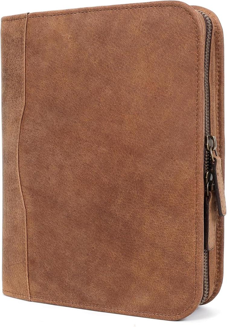ELIZO Leather A5 Portfolio Padfolio Folio A5 Notebook Journal Cover Planner Binder Small Mens Business Work Folder Organizer (Saddle)