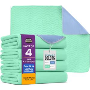 Utopia Bedding Washable Pee Pads for Dogs 34" x 52" (Pack of 4), Waterproof Incontinence Bed Pads for Adults, Elderly and Kids, Heavy Absorbency Pet Training Pads for Sofa and Couch (Green,Blue) (34x52 Inch (Pack of 4))