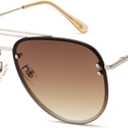 Premium Rimless Oversized Aviator Sunglasses for Women, Polarized PC Lens UV Protection Womens Shade VF2203 (Gold/Gradient Brown Polarized)
