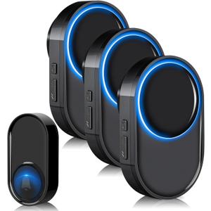 Wireless Doorbell with 3 Receivers 1 Button, PHYSEN Door Bell Ringer Wireless - 1300 Ft Range, 58 Melodies, 5 Volume Levels, LED Flash - Waterproof Wireless Doorbells for Home Classroom