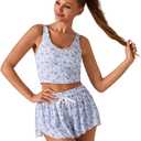 Women Flowy shorts,Butterfly Shorts for Girls 2 in 1 for Athletic,casual (Small, Floral Blue)