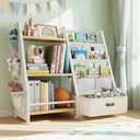 Kids Bookshelf and Toy Storage Organizer: Book Shelf for Kids Room with Drawer to Store Books and Toys Organizer - 3 Tier Toddler Bookshelf with 3 Side Pockets for Nursery, Bedroom (Burlywood) (Burlywood-2 Column)