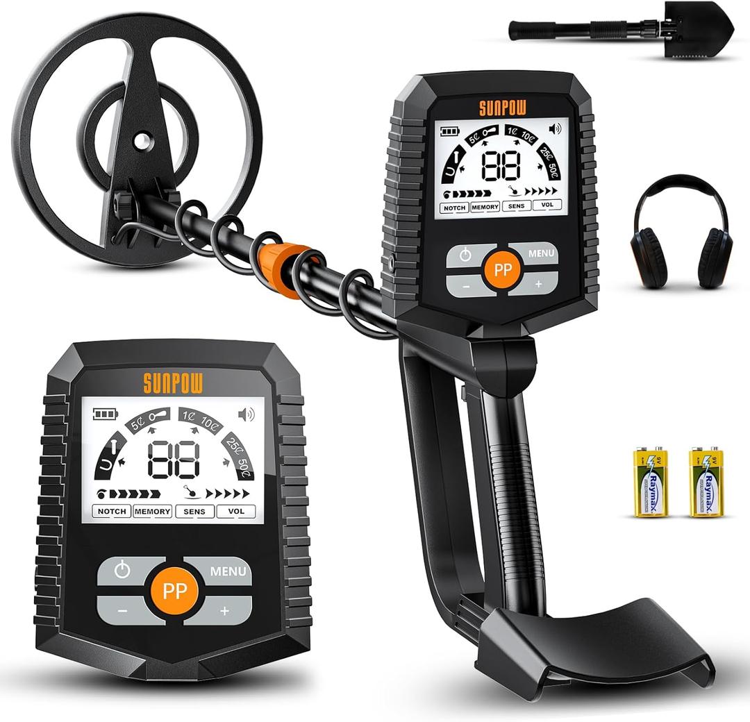 SUNPOW Metal Detector for Adults & Kids Easy to Use & Assemble, Lightweight & Fun for Family Activities Waterproof 8" Coil, 4 Modes, Bigger LCD Great Value Metal Detector Kit, MD13