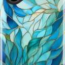 Goodon for iPhone 17 Case Cute - Wireless Charging Compatible - Dual-Layer Hard Shell + Silicone Cover - Protective Phone Case with Trendy Designs for Women - Blue Leaves Flower