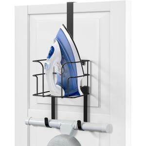 ORLESS Over The Door/Wall Mount Ironing Board Hanger, Laundry Room Iron and Ironing Board Caddy Storage Holder, Black