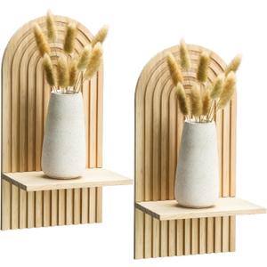 Tatuo 2 Pieces Boho Wall Shelf Decor Floating Arched Shelves for Wall Small Wooden Hanging Holder for Living Room Bathroom Bedroom Office Nursery Decoration