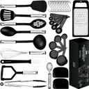Home Hero Silicone Spatula Set - High-Heat Spatulas & Turners, Cooking Utensils - Ergonomic Steel Handles, Kitchen Tools - 35-Piece Cooking Utensils Set - Black