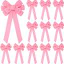 Riceshoot 12 Pcs Christmas Pink Bows Large Christmas Tree Topper Bow 12" x 24" Outdoor Decorations Wreath Bow with Glitter Gold Edge for Xmas Home Front Door Decor