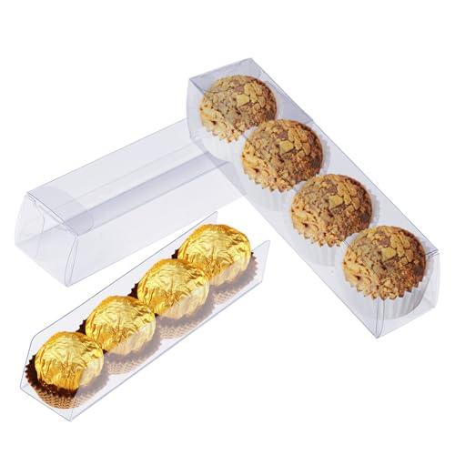 pakiper 50 PCS Clear Favor Boxes, Macaron Gift Boxes with Inserts, Truffle Boxes, Clear Candy Boxes for Christmas, Wedding, Baby Birthday Party, 6.3"x1.5"x1.4"