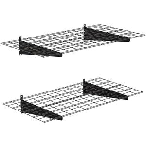 STORKING 2-Pack 2x4ft Garage Wall Shelving, 24"x48" Shelf Storage Rack Floating Shelves Wall Mounted, Heavy Duty Storage Shelves, 800lbs Load Capacity, with 8 Hooks for Garage Organization, Black