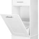 HOOBRO 10 Gallon Tilt Out Trash Cabinet, Kitchen Trash Can,Trash Bin Storage, with Flip Door and Large Drawer, Hidden Laundry Hamper Cabinet, for Kitchen, Laundry, White and Walnut WH02LJ01, 20.5"L x 13.7"W x 35.8"H