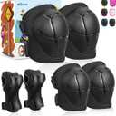 KUYOU Kids Knee Pads Elbow Pads Guards Protective Gear Set Safety Gear for Roller Skates Cycling BMX Bike Skateboard Inline Skatings Scooter Riding Sports. (Medium, Black)