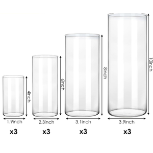 Fixwal 8pcs Clear Glass Cylinder Flower Vases, 4, 6, 8, 10 Inch Tall Cylinder Vases for Centerpieces, Glass Flower Vase Floating Candle Holder Vase for Table Shelf, Party, Wedding, Home Decor