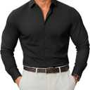 COOFANDY Mens Stretch Dress Shirts Muscle Fit Wrinkle Free Long Sleeve Button Down Shirt Business Casual Shirts (Black, S)