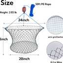 Double Ring Crab Trap - Steel Ring Crab Net, 24" Top, 20" Bottom, 50' Rope, Clip, Gauge for Dungeness, Rock and Blue Crab, Large