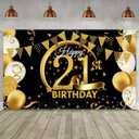 Birthday Party Decoration Extra Large Fabric Black Gold Sign Poster for Anniversary Photo Booth Backdrop Background Banner, Birthday Party Supplies, 72.8 x 43.3 Inch, 21st 
