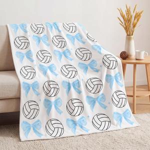 HunnmingRe Volleyball Blanket 50''x60'', Coquette Blue Bow Pink Soft Throw Blanket Volleyball Gifts for Girls Women Team Players Coach Unique Gifts for Sports Lovers