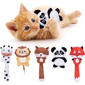 Nobleza Catnip Toys, 5Pcs Cat Chew Toys for Indoor Cats Clearance, Cute Animal Shapes Plush Kitty Teething Toys with Crinkle Paper for Pet Birthday, Interactive Kitten Kicker Toy with Organic Cat Nip (Colorful)