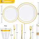 175 PCS White and Gold Plastic Dinnerware Set for 25 Guests | Disposable Party Plate, White Plastic Plates, Include 50 Plastic Plates, 25 Pre Rolled Napkins with Gold Silverware, 25 Cups