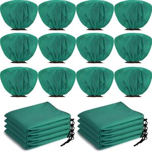 12 Pcs Winter Plant Covers Freeze Protection 39.4x23.6 Inch Horizontal Shrub Tree Rose Plant Protection Bags Frost Blanket with Drawstring for Fall Winter Outdoor Garden Planting (Dark Green)
