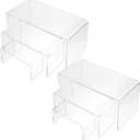 Chuangdi 2 Sets Acrylic Display Risers, Product Stand, Jewelry Display Riser Shelf Showcase Fixtures for Dessert Cupcake Candy Figure Treat Action Showcase(Clear,Large Set)