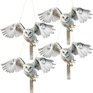 4Pack Fake Owl Plastic Owls Reflective Hanging Owl Decoration, Barn Swallow Deterrent Garden Owls for Woodpecker Pigeon Plastic Hanging Outdoors (4 White Winged Eagle)