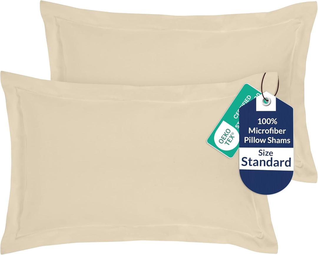 Royale Linens Pillow Shams 2 Pack Standard Size 20x26 Inch- Brushed 1800 Microfiber - Bed Pillow Shams, Wrinkle Resistant Super Soft and Cozy- Back Overlap Closure - Oxford Pillowcase (Standard, Sand)