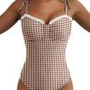 Herseas Women’s Striped One Piece Swimsuits Tie Shoulder High Cut Tummy Control Bathing Suit 2026 Summer Beach Swimwear (XL)