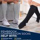 Pembrook Light Compression Socks for Women - 3 Pairs | 8-15 mmHg Cotton Compression Socks Women, Knee High Comfort & Support (Large, Black/Gray/Navy - 3 Pairs)