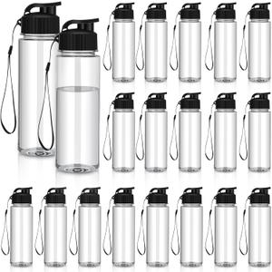Mifoci 20 Pieces Water Bottle Bulk 17 oz Plastic Water Bottles Bulk Gym Sports Adults Reusable Large Bottles with Leak Proof Flip Top for Party Outdoor(Regular Style,Black)
