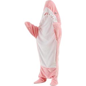 ZPECC Shark Blanket Onesie Hoodie - Wearable Shark Costume Pajamas with Fins, Cozy Flannel Animal Blanket for White Elephant Gift Movie Night Party (Pink, XL)